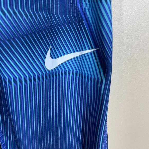 Nike Pro Dry Fit Blue & Black Pyramid Leggings Swoosh Logo Geometric Size S - Picture 3 of 8